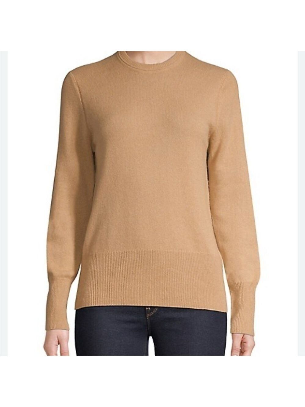 FRENCH CONNECTION Camel Crew Neck Sweater Balloon Sleeves & slits at hem small